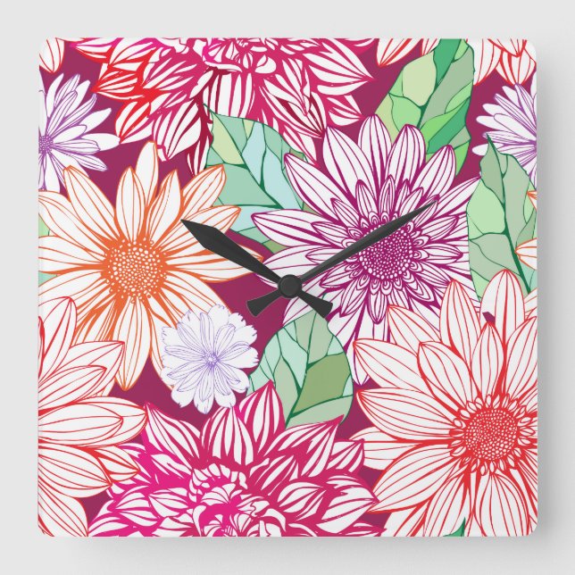 Flower Decor 26 Wall Clocks & Numeral Options (Front)