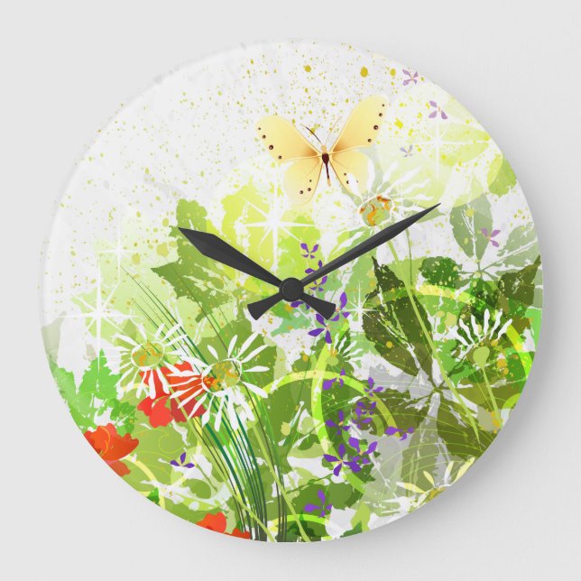 Flower Decor 30 Wall Clocks & Numeral Options (Front)