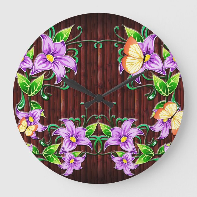 Flower Decor 5 Wall Clocks & Numeral Options (Front)