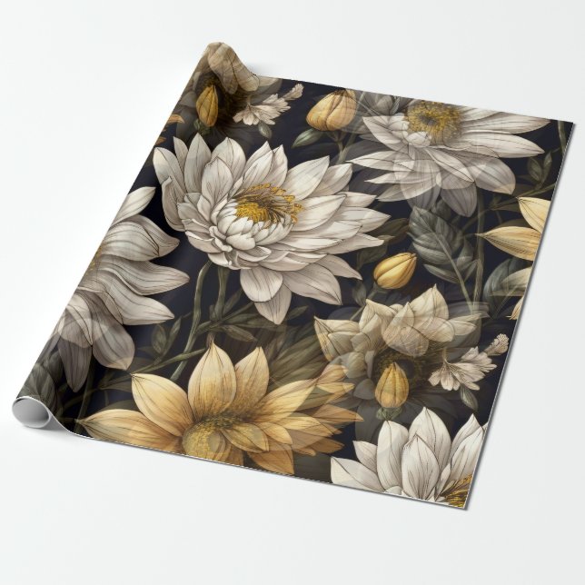 flower decor with a black background wrapping paper (Unrolled)