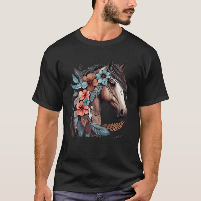 flower decorated horse gift T-Shirt (Front)