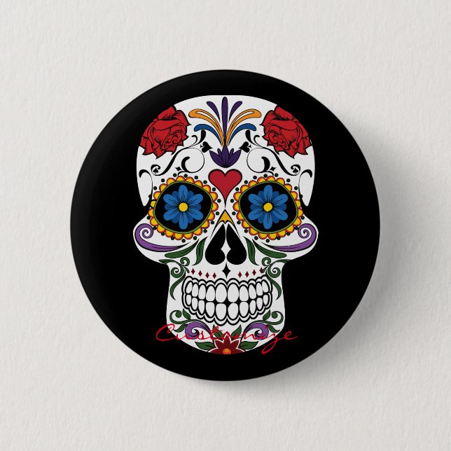 Flower Decorated Human Skull Art Thunder_Cove 6 Cm Round Badge (Front)