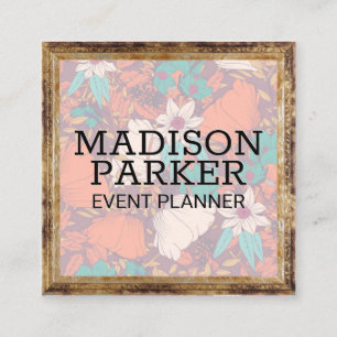 Flower Decorative Pattern Antique Frame Square Business Card