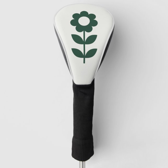 Flower Deep Forest Green Ivory White Driver Golf Head Cover (Front)