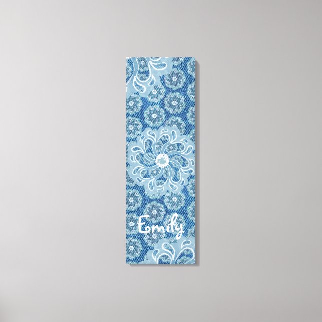Flower & denim triptych (3 Piece) blue canvas wrap Print (Front)