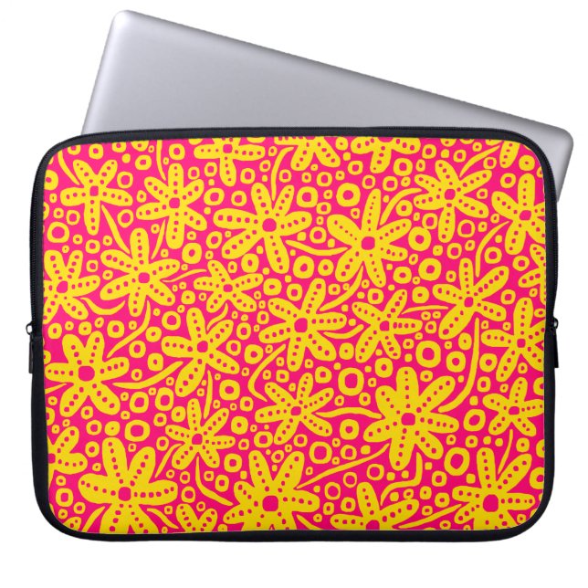 Flower Design - Amber and Rose Red Laptop Sleeve (Front)