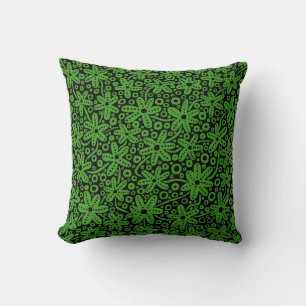Flower Design - Avocado Green on Black Cushion