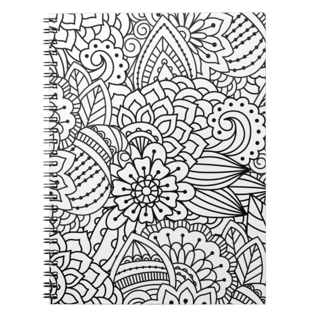 Flower Design Doodle Spiral Notebook (Front)