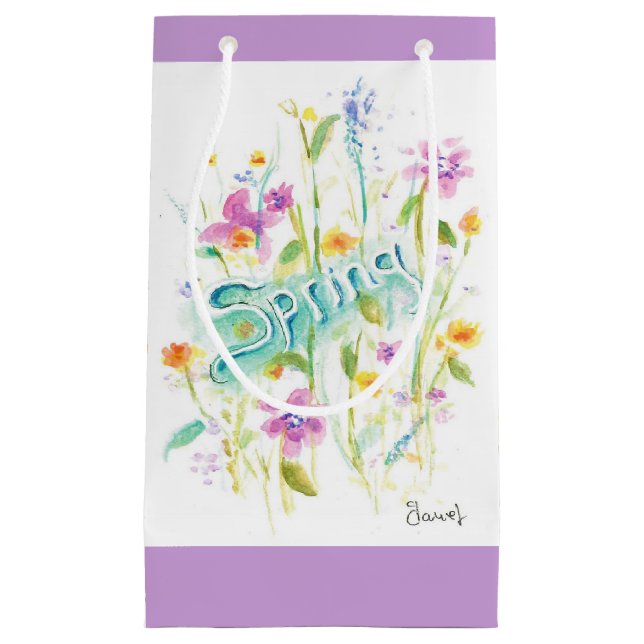 Flower design gift paper bag purple lavendar (Front)