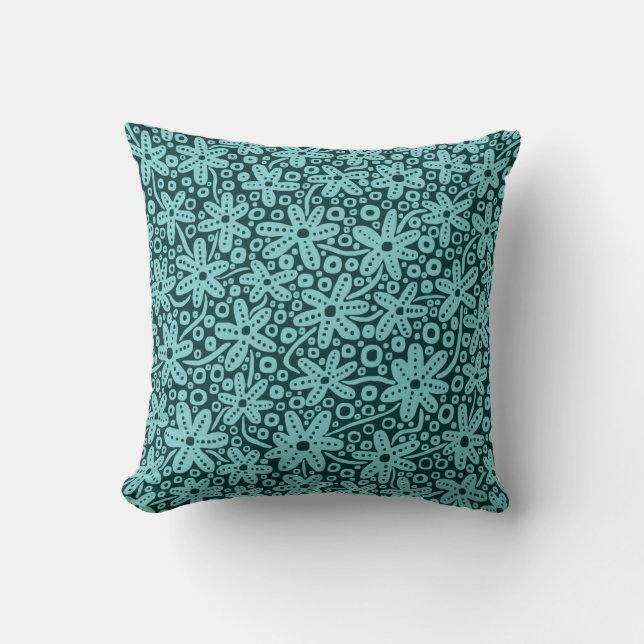Flower Design - Lt Blue Green on Dk Green Cushion (Front)