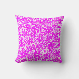 Flower Design - Magenta on White Cushion