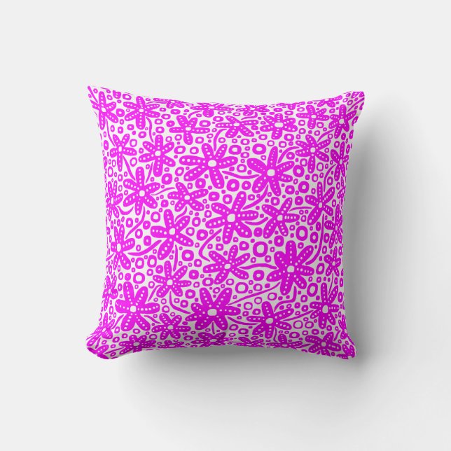 Flower Design - Magenta on White Cushion (Front)