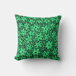 Flower Design - Mint Green on Black Cushion