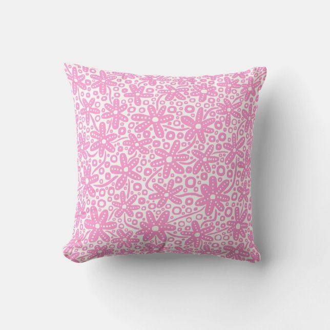 Flower Design - Pink on White Cushion (Front)