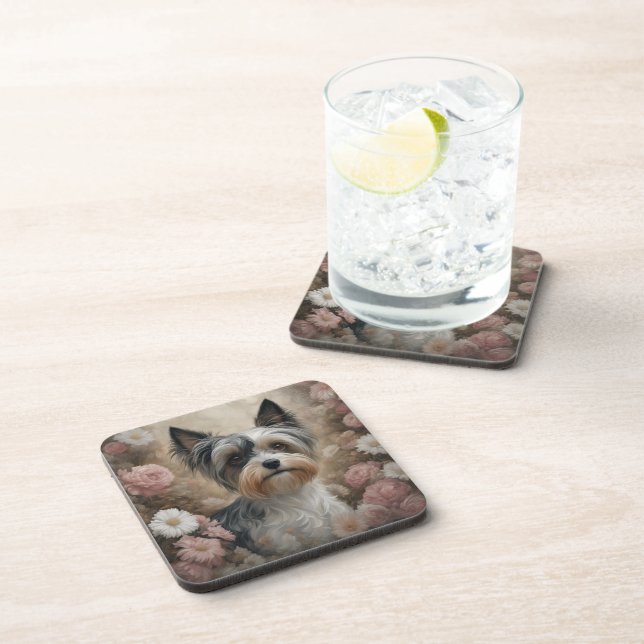 Flower Dog Breed Portraits 13 Coaster (Right Side)