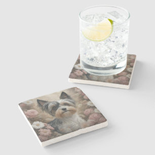 Flower Dog Breed Portraits 13 Stone Coaster