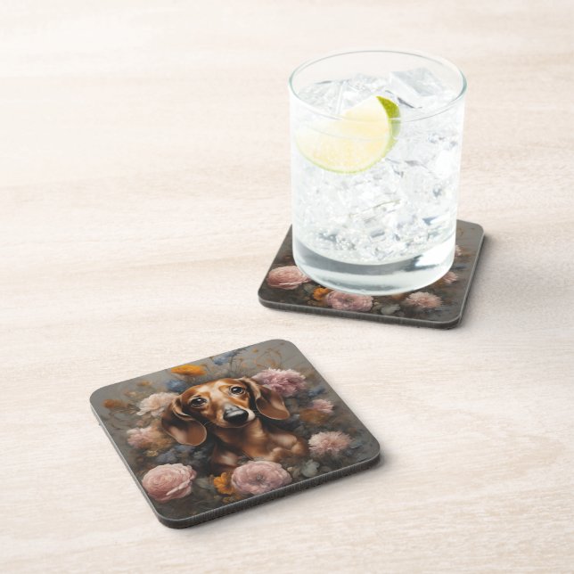 Flower Dog Breed Portraits 1 Coaster (Right Side)