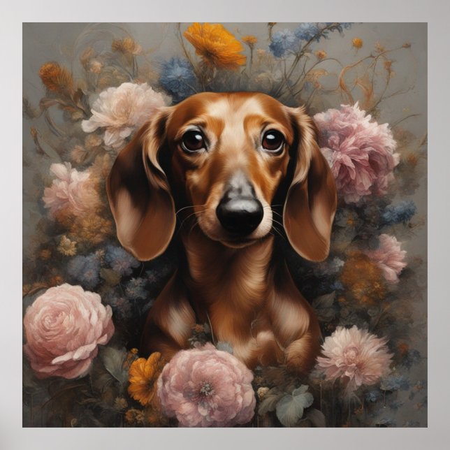 Flower Dog Breed Portraits 1 Poster (Front)