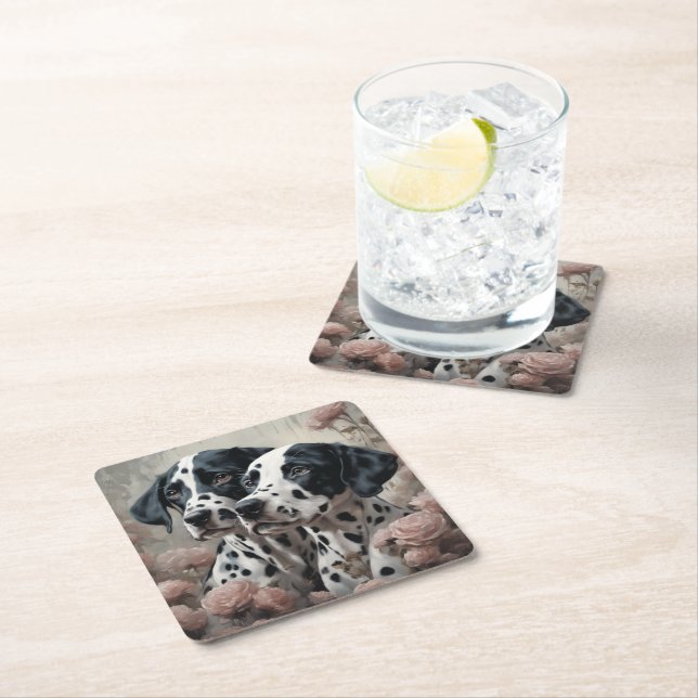 Flower Dog Breed Portraits 4 Square Paper Coaster (Insitu)