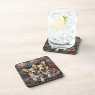 Flower Dog Breed Portraits 5 Coaster