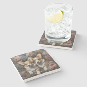 Flower Dog Breed Portraits 5 Stone Coaster