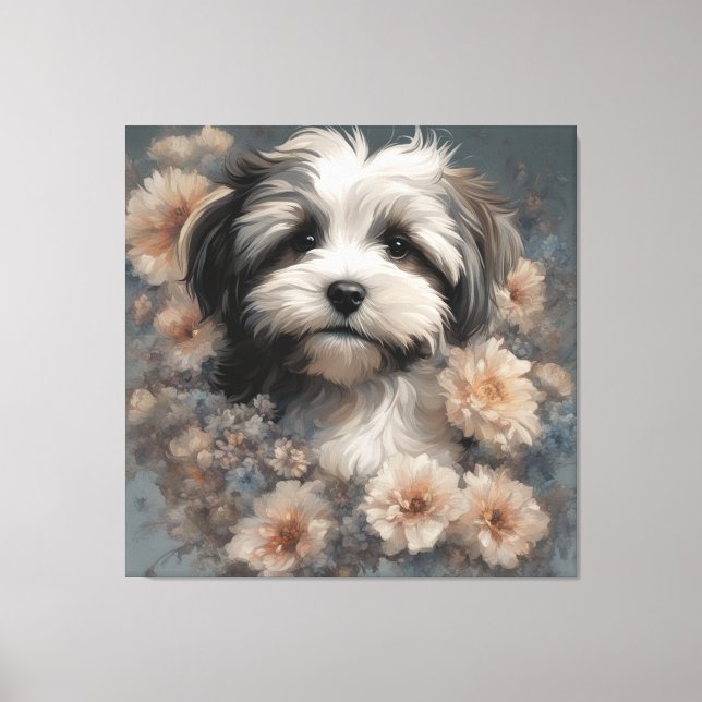 Flower Dog Breed Portraits 6 Canvas Print (Front)