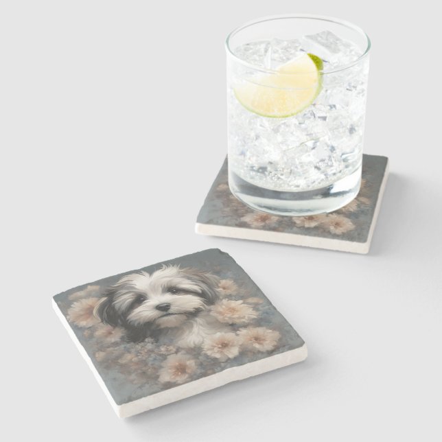 Flower Dog Breed Portraits 6 Stone Coaster (Side)