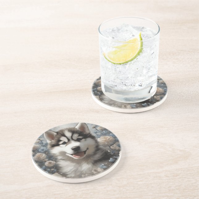 Flower Dog Breed Portraits 7 Coaster (Side)