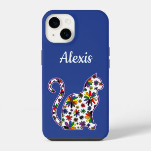 Flower doodle cat LGBTQ+ Rainbow POC Pride Flag iPhone 14 Case