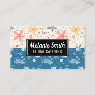Flower Doodles Blue White Flowers Business Card