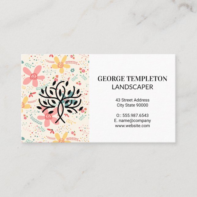 Flower Doodles | Stylised Tree Logo Business Card (Front)