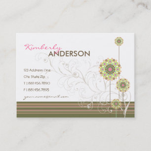Flower Dots Swirls Pink Brown Custom Profile Card