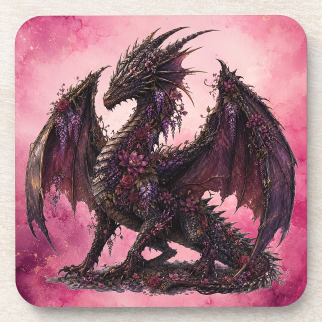 Flower Dragon | Botanical Fantasy Dragon Coaster (Front)