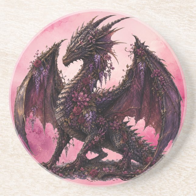 Flower Dragon | Botanical Fantasy Dragon Coaster (Front)