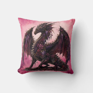 Flower Dragon Botanical Fantasy Dragon Cushion