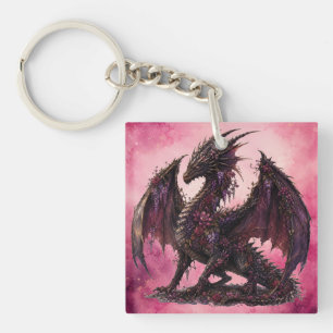 Flower Dragon Botanical Fantasy Dragon Key Ring