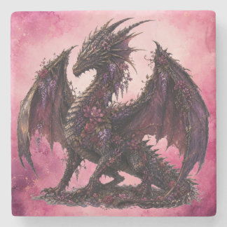 Flower Dragon | Botanical Fantasy Dragon Stone Coaster