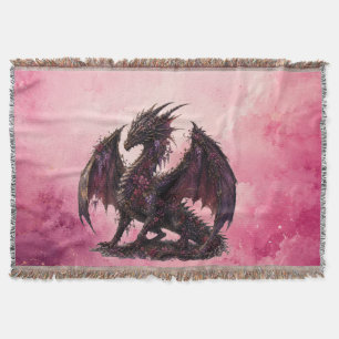Flower Dragon Botanical Fantasy Dragon Throw Blanket