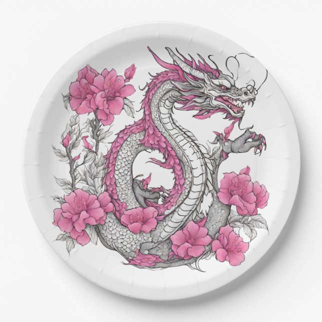 Flower Dragon Paper Plate (Front)