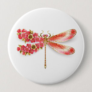 Flower dragonfly with jewellery sakura 10 cm round badge