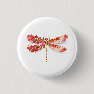 Flower dragonfly with jewellery sakura 3 cm round badge