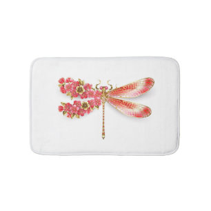 Flower dragonfly with jewellery sakura bath mat