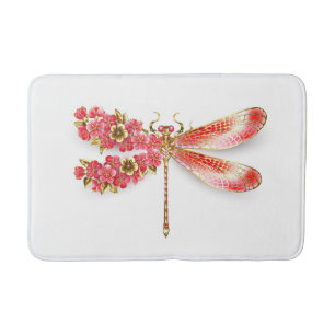 Flower dragonfly with jewellery sakura bath mat