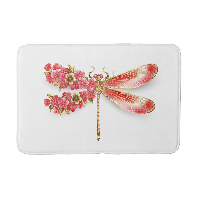Flower dragonfly with jewellery sakura bath mat (Front)