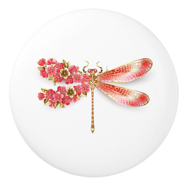 Flower dragonfly with jewellery sakura ceramic knob (Front)