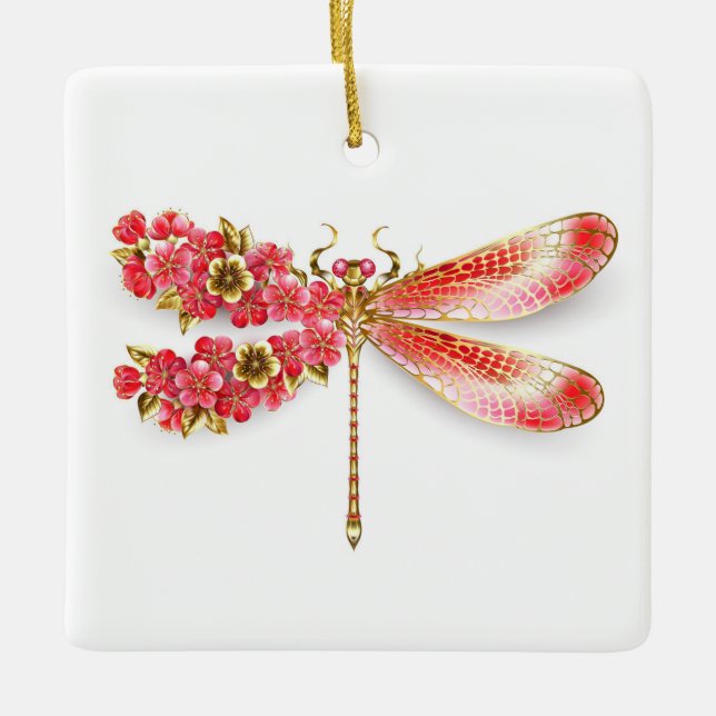 Flower dragonfly with jewellery sakura ceramic ornament (Front)
