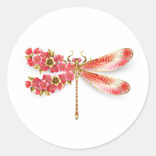 Flower dragonfly with jewellery sakura classic round sticker