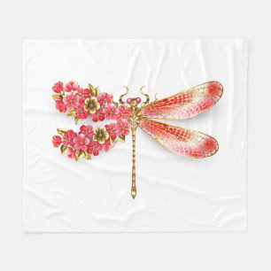 Flower dragonfly with jewellery sakura fleece blanket