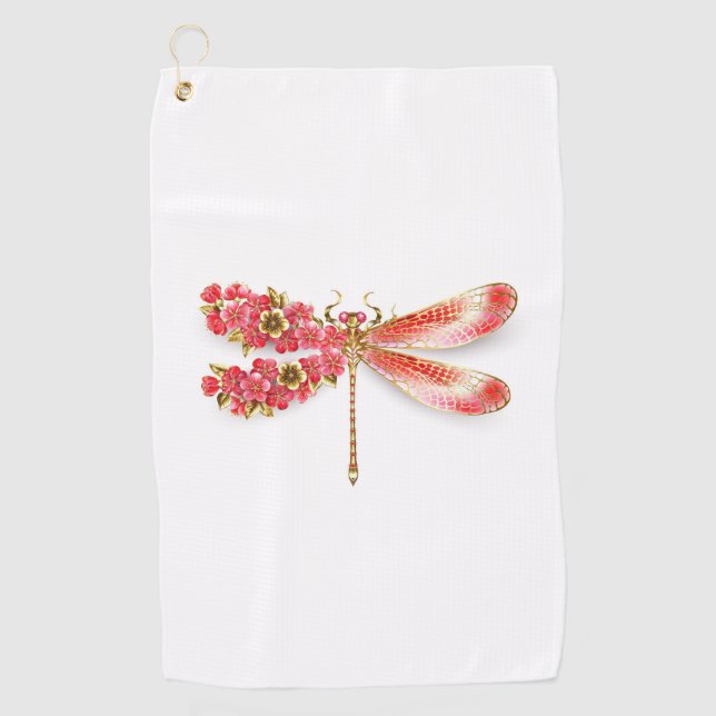 Flower dragonfly with jewellery sakura golf towel (Front)