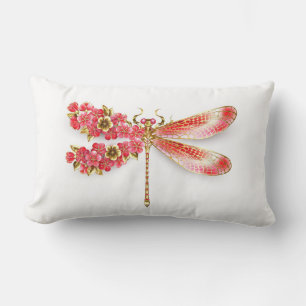 Flower dragonfly with jewellery sakura lumbar cushion